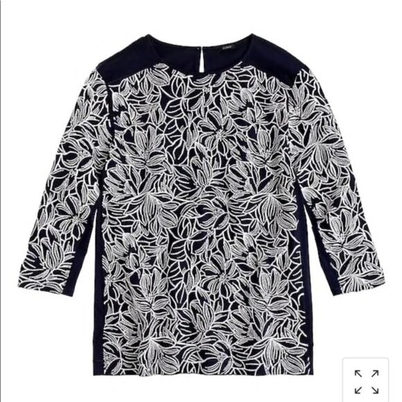 J. Crew Embroidered Wildflower Top Navy Blue Sz XS - Picture 5 of 13